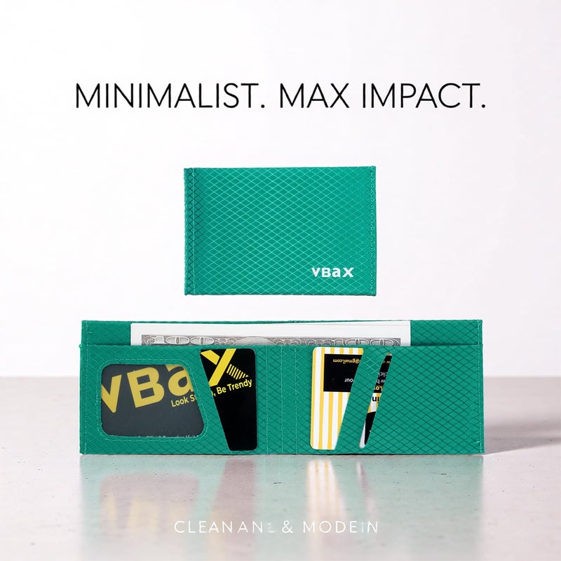 VBAX Minimalist RFID Blocking Slim Wallet for Men â€“ Waterproof Microfiber Front Pocket Bifold Card Holder â€“ Holds 10 Cards & Cash, Aurora Green Edition - Image 4